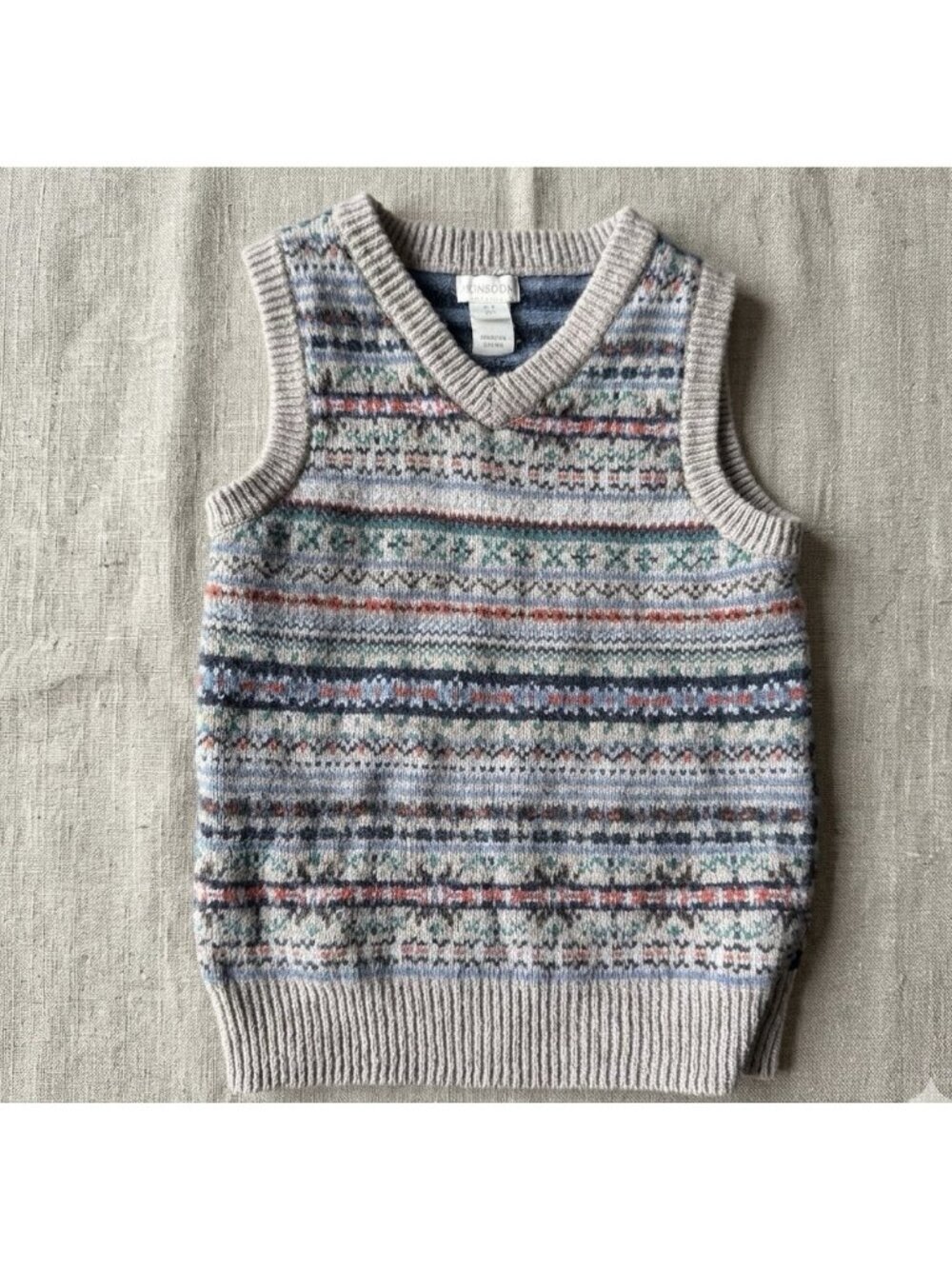 Monsoon Fair Isle Sweater Vest‎ 2-3 Yr Blue Stripes Scandi Nordic Preppy Classic